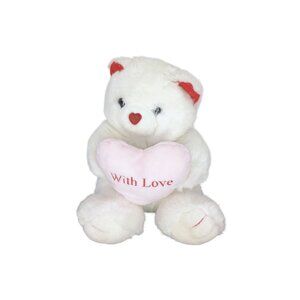 Fun World White Plush With Love Stuffed Bear Valentine‎ Toy 9 In